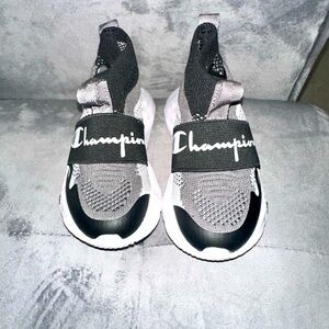 Grey White and Black Champion toddler boy sneakers